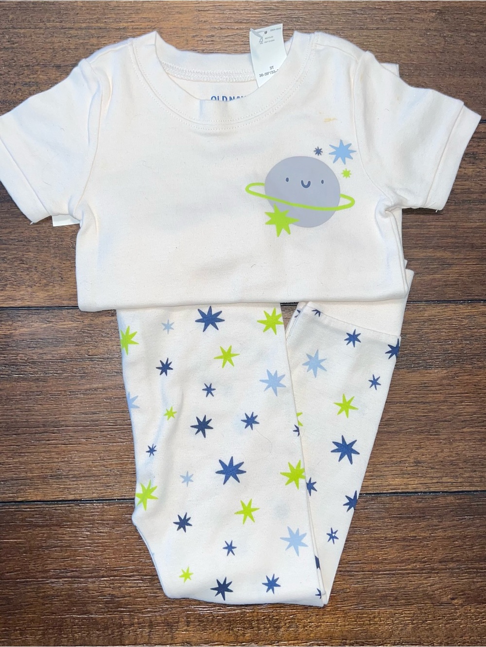 Baby Space Planet Pajama Set - White with Blue & Lime Stars